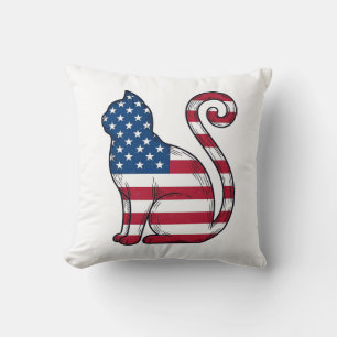 Patriotische Katze Vintage-Stich Vektor-Design_1 Kissen
