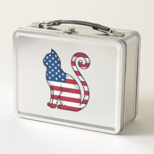 Patriotische Katze Vintage-Stich Vektor-Design_1 Metall Brotdose
