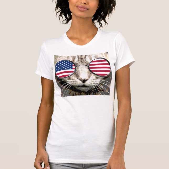 Patriotische Katzen-lustige T - Shirts, T-Shirt (Vorderseite)