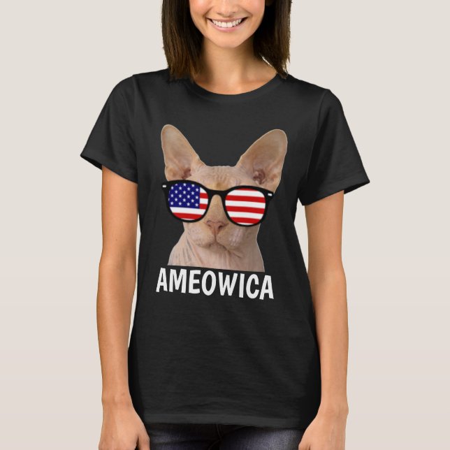 Patriotische Katzen-T - Shirt, Sphynx, AMEOWICA-T  T-Shirt (Vorderseite)