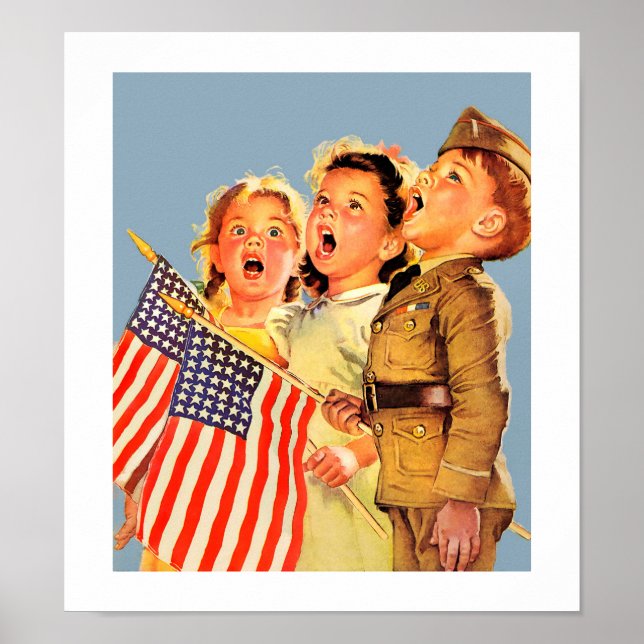 Patriotische Kinder - Illustration des Vintagen Ma Poster (Vorne)