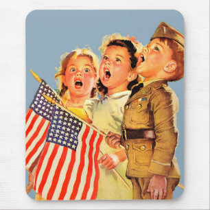 Patriotische Kinder Vintage Illustration der 40er  Mousepad