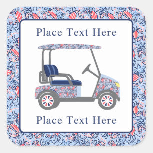 Patriotische Krabben Golfcart im Prep-Stil Quadratischer Aufkleber