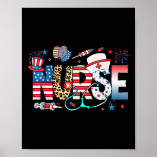 Patriotische Krankenschwester 4. Juli American Fla Poster