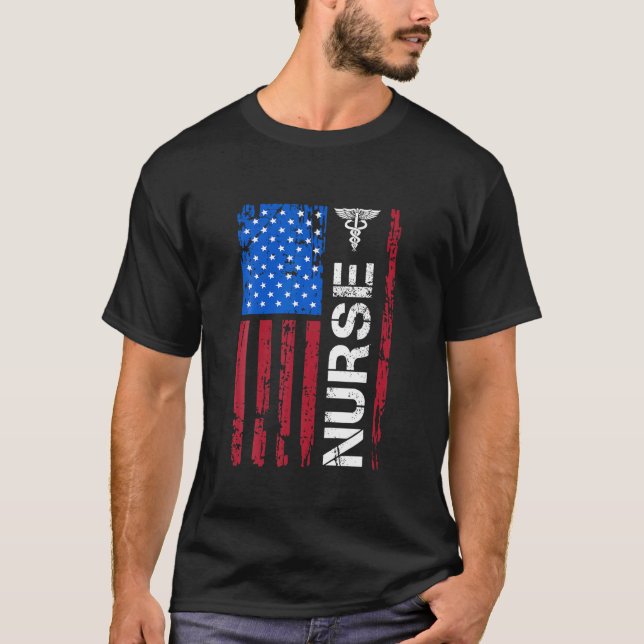 Patriotische Krankenschwester 4. Juli Amerikanisch T-Shirt (Vorderseite)