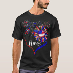 Patriotische Krankenschwester 4. Juli Sonnenblumen T-Shirt