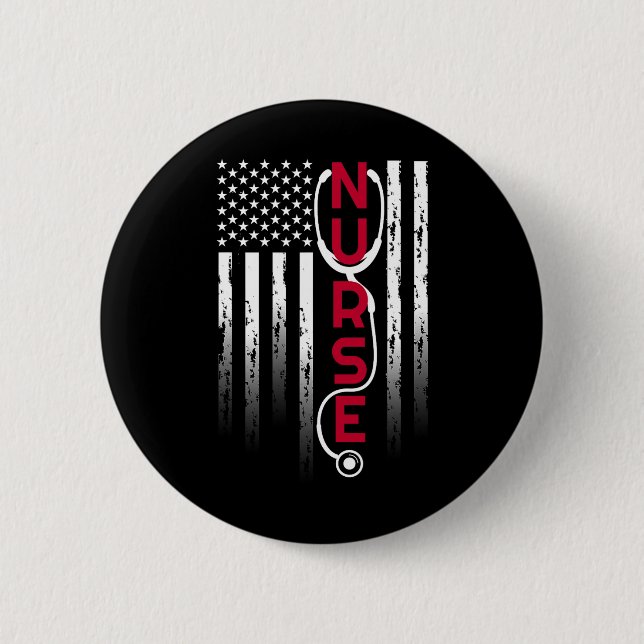 Patriotische Krankenschwester mit Flaggenstethosko Button (Vorderseite)