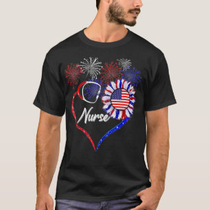 Patriotische Krankenschwester Sonnenblume 4. Juli T-Shirt