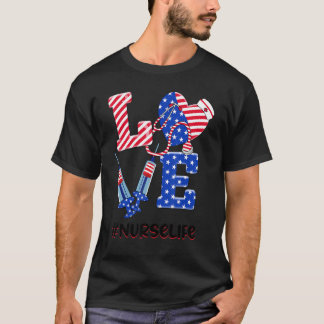 Patriotische Krankenschwester Stethoskop 4. Juli L T-Shirt