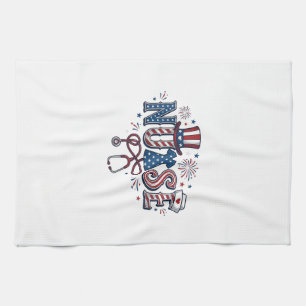 Patriotische Krankenschwester Vintage-Stich-Vektor Geschirrtuch
