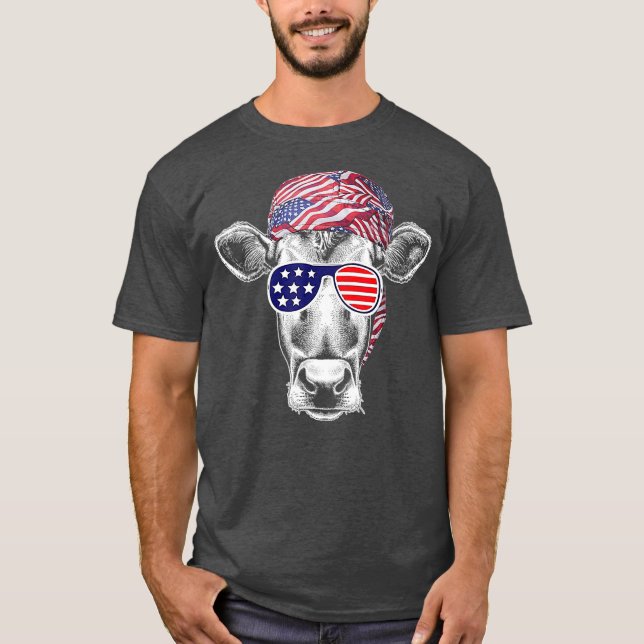 Patriotische Kuh 4. Juli Amerikanische Flagge T-Shirt (Vorderseite)