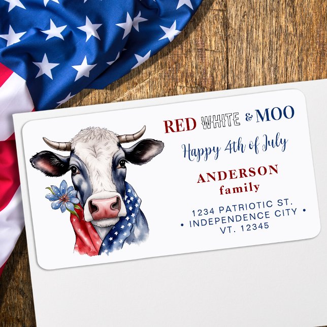 Patriotische Kuh 4. Juli Farm Rücksendeadresse Adressaufkleber (Von Creator hochgeladen)