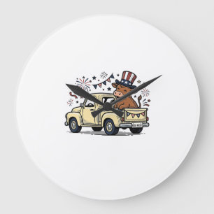 Patriotische Kuh 4. Juli LKW-Vektordesign_1 Große Wanduhr