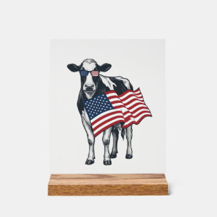 Patriotische Kuh Amerikanische Flagge Vintage Grav Acrylschild