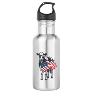 Patriotische Kuh Amerikanische Flagge Vintage Grav Edelstahlflasche