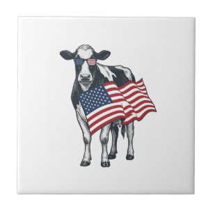 Patriotische Kuh Amerikanische Flagge Vintage Grav Fliese