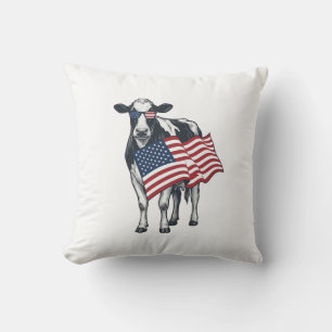 Patriotische Kuh Amerikanische Flagge Vintage Grav Kissen