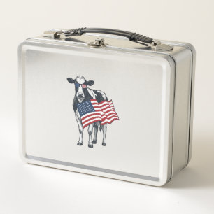 Patriotische Kuh Amerikanische Flagge Vintage Grav Metall Brotdose
