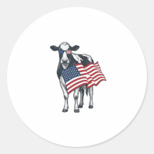 Patriotische Kuh Amerikanische Flagge Vintage Grav Runder Aufkleber