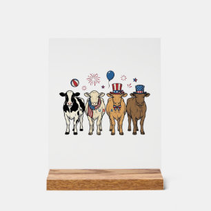 Patriotische Kuh-Aufstellung Vintage-Vector-Shirt- Acrylschild