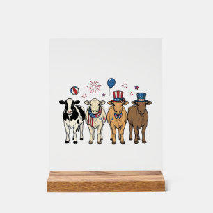 Patriotische Kuh-Aufstellung Vintage-Vector-Shirt- Acrylschild