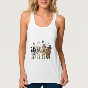 Patriotische Kuh-Aufstellung Vintage-Vector-Shirt- Tank Top