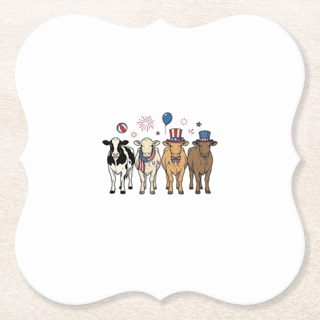 Patriotische Kuh-Aufstellung Vintage-Vector-Shirt- Untersetzer (Vorderseite)