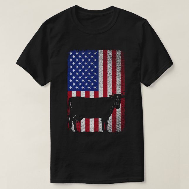 Patriotische Kuh Bauer Farm USA Fahne T-Shirt (Design vorne)