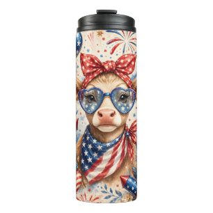 Patriotische Kuh mit Sonnenbrille Thermosbecher