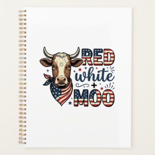Patriotische Kuh Rot Weiß Moo 4. Juli Shirt Desi Planer