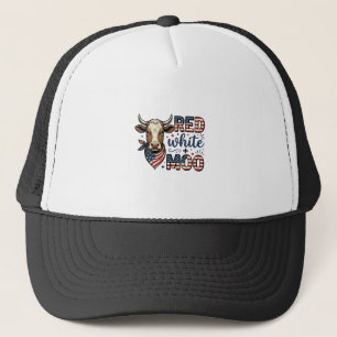 Patriotische Kuh Rot Weiß Moo 4. Juli Shirt Desi Truckerkappe