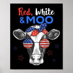 Patriotische Kuh USA-Flagge Lustig 4. Juli Rot Wei Poster