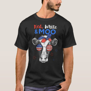 Patriotische Kuh USA-Flagge Lustig 4. Juli Rot Wei T-Shirt