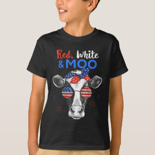 Patriotische Kuh USA-Flagge Lustig 4. Juli Rot Wei T-Shirt