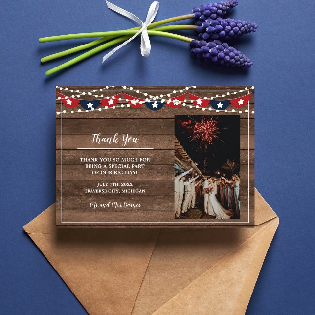 Patriotische Lichter Rahmen Juli vierte Bannerhoch Dankeskarte (Von Creator hochgeladen)