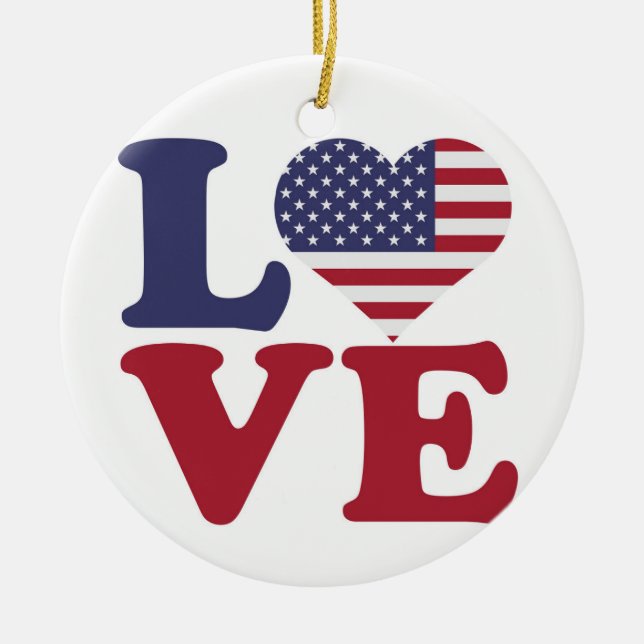 Patriotische Liebe der amerikanischen Flagge Keramik Ornament (Vorne)