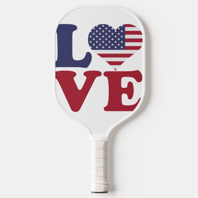Patriotische Liebe der amerikanischen Flagge Pickleball Schläger (Vorderseite)