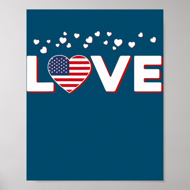 Patriotische Liebe Herz US USA Flag 4. Poster (Vorne)