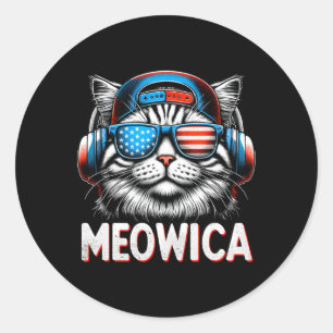 Patriotische Meowica 4. Juli Katze Amerikanische F Runder Aufkleber
