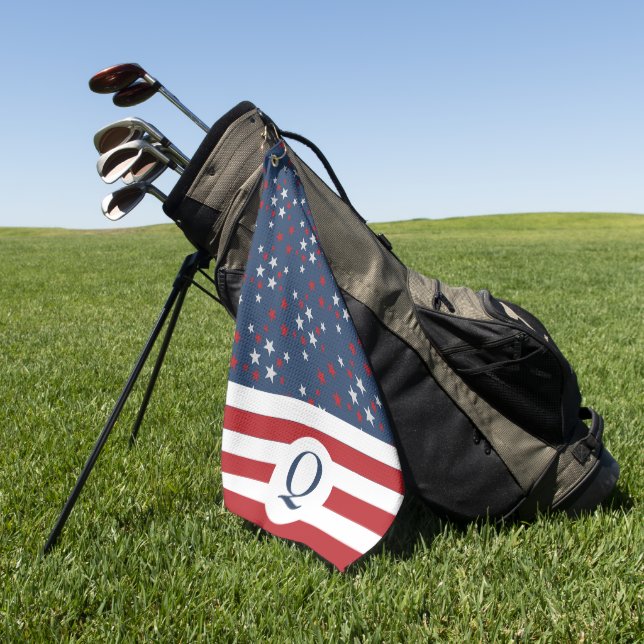 Patriotische Mit Monogramm US Flagge Golfhandtuch (Gras)