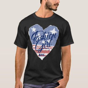 Patriotische Mode Girl New York City American Flag T-Shirt