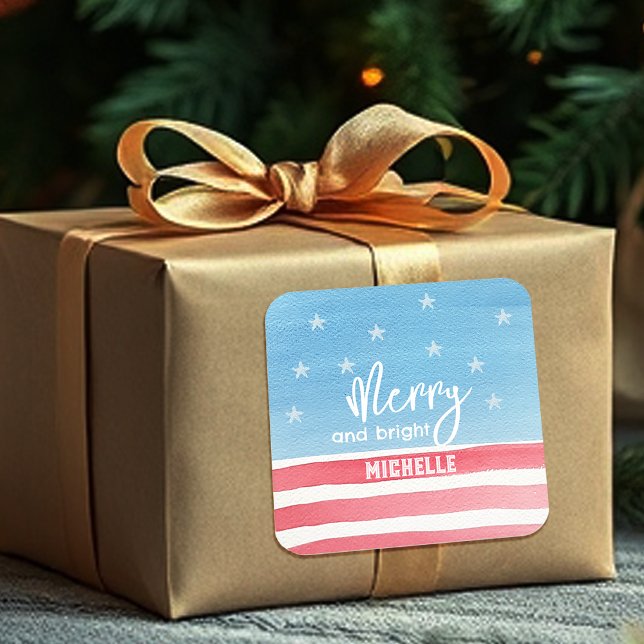 Patriotische moderne Wasserfarbenflagge Quadratischer Aufkleber (Von Creator hochgeladen)