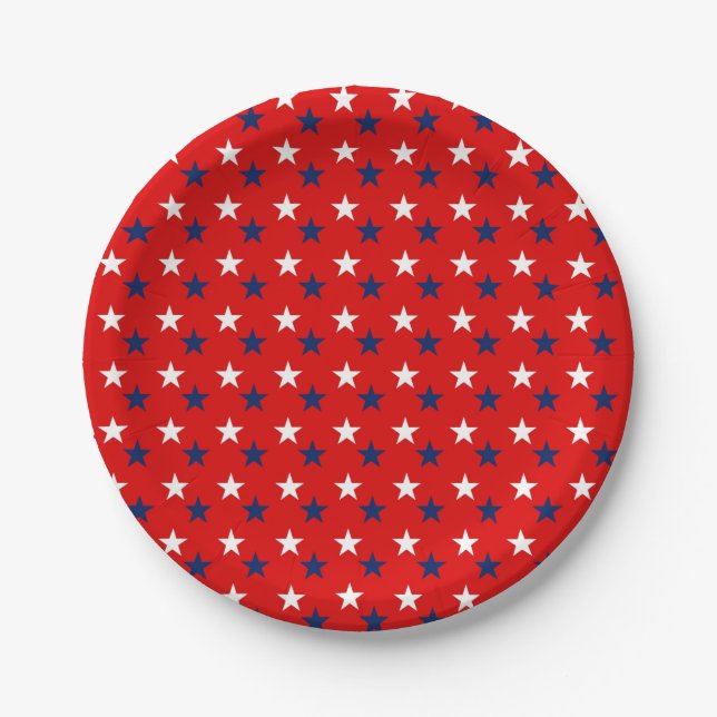Patriotische Musterstars über Rot Pappteller (Vorderseite)