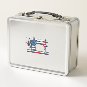 Patriotische Nähmaschine Vintage-Stichvektor_ Metall Brotdose
