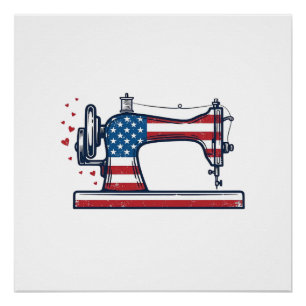 Patriotische Nähmaschine Vintage-Stichvektor_ Poster