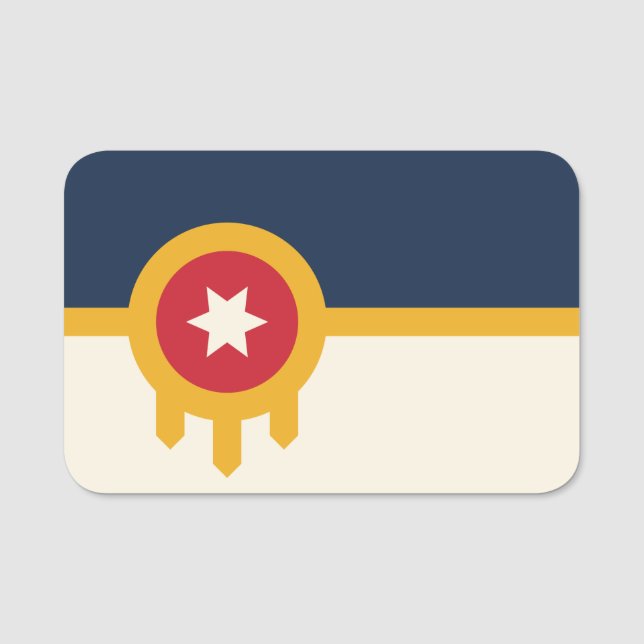 Patriotische Namensmarke mit der Flagge von Tulsa, Namensschild (Vorderseite)