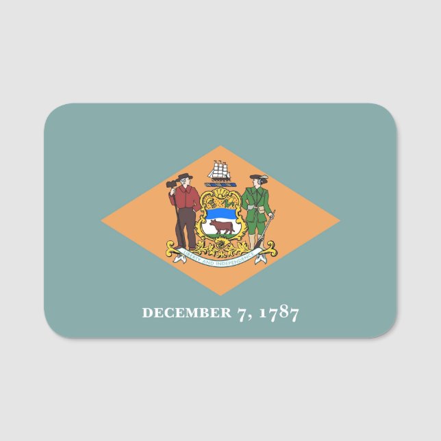 Patriotische Namensmarke mit Flagge von Delaware,  Namensschild (Vorderseite)