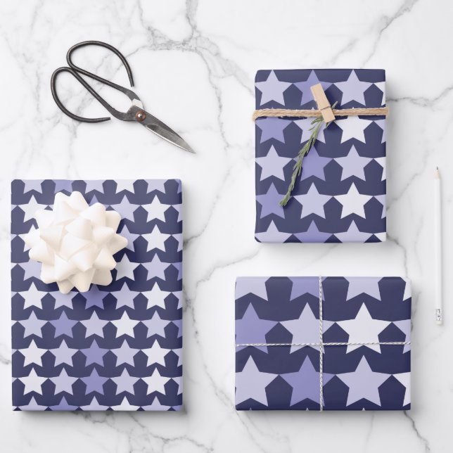 Patriotische Navy Blue Stars Geschenkpapier Set (Vorderseite)