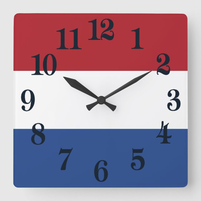 Patriotische niederländische Flagge Quadratische Wanduhr (Vorderseite)