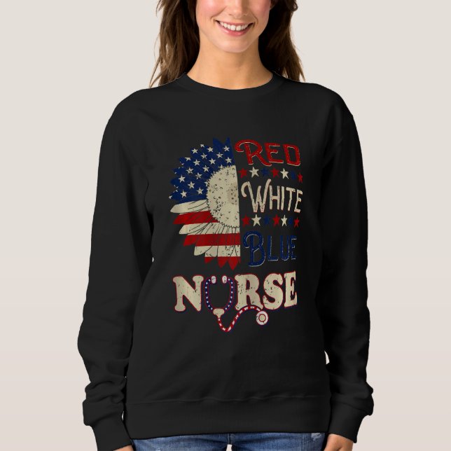 Patriotische Nurse Sonnenblume 4. Juli Red W Sweatshirt (Vorderseite)